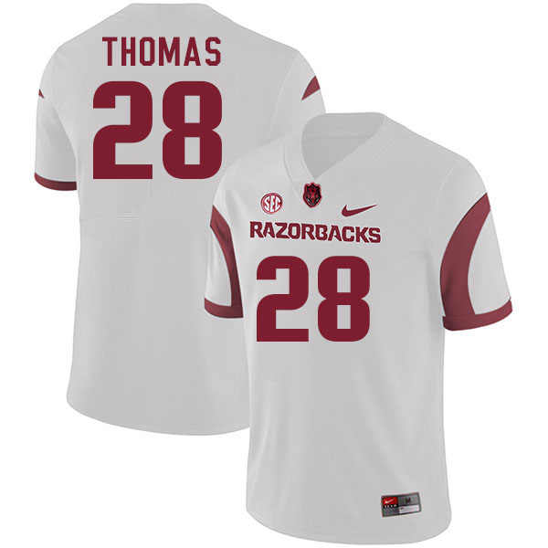 Men #28 Jaheim Thomas Arkansas Razorback College Football Jerseys Stitched Sale-White - Click Image to Close